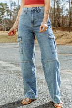 Load image into Gallery viewer, Sky Blue Cool Cargo Style Wide Leg Jeans | Bottoms/Jeans
