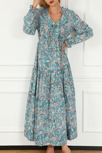 Load image into Gallery viewer, Sky Blue Bohemian Paisley Print Long Sleeve Tiered Maxi Dress | Dresses/Maxi Dresses
