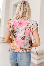 Load image into Gallery viewer, Pink Floral Print Tassel Tie Short Sleeve Blouse | Tops/Blouses &amp; Shirts
