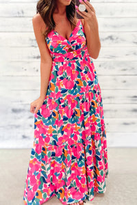 Rose Floral Twisted Smocked Back Tiered Maxi Dress | Dresses/Maxi Dresses