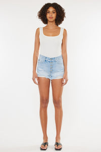 Kancan Distressed Button Fly Denim Shorts | Blue Jeans