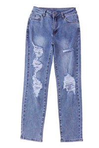 Sky Blue Heavy Destroyed Big Hole Boyfriend Jeans | Bottoms/Jeans