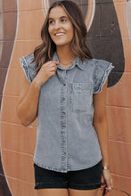 Load image into Gallery viewer, Denim Shirt | Beau Blue Frayed Ruffle Sleeve Top
