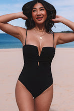 Load image into Gallery viewer, Black Twist Front Cut Out One-piece Swimsuit | Swimwear/One Piece Swimsuit
