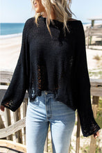 Load image into Gallery viewer, Black Distressed Boxy Fit Crop Knit Sweater | Tops/Sweaters &amp; Cardigans
