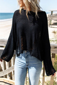 Black Distressed Boxy Fit Crop Knit Sweater | Tops/Sweaters & Cardigans