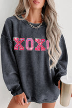 Load image into Gallery viewer, Gray Valentine Sequin XOXO Corded Crew Neck Sweatshirt | Graphic/Graphic Sweatshirts
