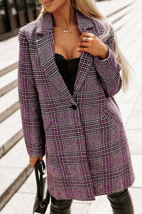 Pink Plaid Lapel Collar One Button Midi Coat | Outerwear/Coats