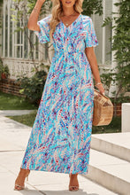 Load image into Gallery viewer, Green Wrap V Neck Floral Maxi Dress | Dresses/Floral Dresses
