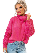 Load image into Gallery viewer, Pink Ribbed Turtleneck Fuzzy Sleeve Knit Sweater | Tops/Sweaters &amp; Cardigans
