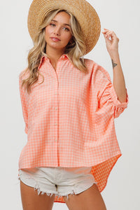 Womens Top  | BiBi Plaid Button Up Dolman Sleeve Shirt | Tops/Blouses & Shirts