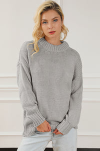 Light Grey Chunky Knit Turtle Neck Drop Shoulder Sweater | Tops/Sweaters & Cardigans