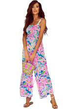 Load image into Gallery viewer, Pink Abstract Floral Painting Smocked Wide Leg Jumpsuit | Bottoms/Jumpsuits &amp; Rompers
