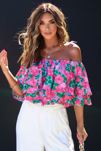 Rose Floral Off-Shoulder Tiered Ruffle Blouse | Tops/Blouses & Shirts