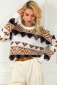 Multicolor Geometric Print Crew Neck Drop Shoulder Sweater | Tops/Sweaters & Cardigans