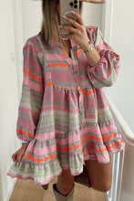 Load image into Gallery viewer, Multicolour Boho Print Puff Sleeve Buttoned Babydoll Dress | Dresses/Mini Dresses
