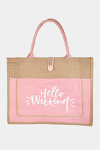 Load image into Gallery viewer, Hello Weekend Burlap Tote Bag
