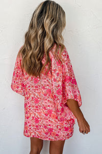 Pink Boho Floral V Neck Kimono Style Blouse | Tops/Blouses & Shirts