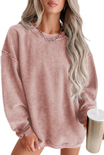 Load image into Gallery viewer, Pullover Sweatshirt | Pink Solid Ribbed Knit Round Neck
