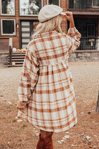 Brown Plaid Print Babydoll Mini Dress | Dresses/Mini Dresses