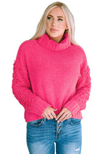 Load image into Gallery viewer, Pink Ribbed Turtleneck Fuzzy Sleeve Knit Sweater | Tops/Sweaters &amp; Cardigans
