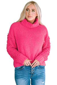 Pink Ribbed Turtleneck Fuzzy Sleeve Knit Sweater | Tops/Sweaters & Cardigans