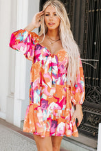 Load image into Gallery viewer, Orange Abstract Print Lace-up Sweetheart Neck Smocked Mini Dress | Dresses/Mini Dresses
