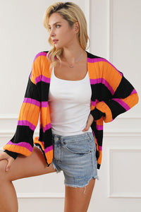 Black Striped Colorblock Drop Shoulder Slouchy Cardigan | Tops/Sweaters & Cardigans