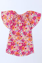 Load image into Gallery viewer, Fiery Red Flutter Sleeves Floral Print Top | Tops/Tops &amp; Tees
