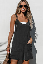 Load image into Gallery viewer, Dark Grey Striped Print Knotted Straps Pocketed Romper | Bottoms/Jumpsuits &amp; Rompers
