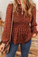 Load image into Gallery viewer, Boho Floral Smocked Bust Ruffled Peplum Blouse | Tops/Blouses &amp; Shirts
