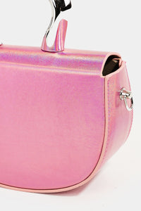 Pink Glossy Semi Circle Top Handle Bag