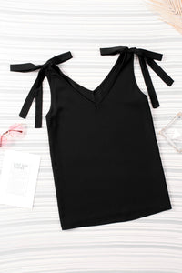 Black Tie On Shoulder V Neck Tank Top | Tops/Tank Tops