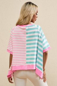 Contrast T-Shirt | Stripes Round Neck Half Sleeve Top