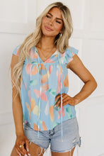 Load image into Gallery viewer, Cap Sleeve Top | Sky Blue Splotches Pattern Ruffled Shift Top
