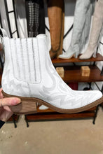 Load image into Gallery viewer, White Embroidered Leather Thick Heel Booties | Shoes &amp; Bags/Boots
