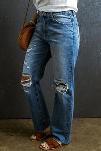 Blue Jeans | Distressed Raw Hem Blue Jeans with Pockets