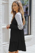 Load image into Gallery viewer, Mini Dress | Black Striped Leopard Long Sleeve Dress
