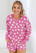 Load image into Gallery viewer, Pink Valentine Heart Shape Print Long Sleeve Top Shorts Lounge Set | Loungewear &amp; Sleepwear/Loungewear
