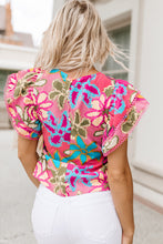 Load image into Gallery viewer, Multicolor Vibrant Floral Print Trimmed Ruffle Sleeve Blouse | Tops/Blouses &amp; Shirts
