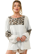 Load image into Gallery viewer, White Leopard Patch Puff Sleeve Textured Blouse | Tops/Blouses &amp; Shirts
