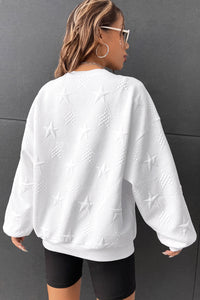 White Star Sweatshirt |  Embossed Drop Shoulder Sweatshirt