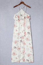 Load image into Gallery viewer, White Floral Slit Ruffled Halterneck Maxi Dress
