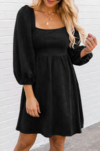 Load image into Gallery viewer, Black Suede Square Neck Puff Sleeve Dress
