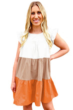 Load image into Gallery viewer, Cap Sleeve Dress | Apricot Color-Block Patchwork Ruffled Tiered
