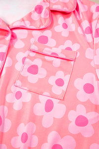 Pink Flower Print Short Sleeve Shirt Pajamas Set | Loungewear & Sleepwear/Sleepwear