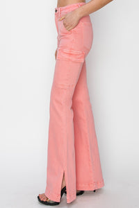 RISEN Pink Jeans | High Rise Side Slit Cargo Jeans