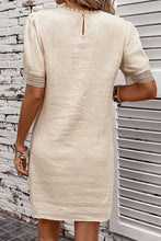 Load image into Gallery viewer, Puff Sleeve Mini Dress | Beige Crinkle Lace Trim Shift Dress
