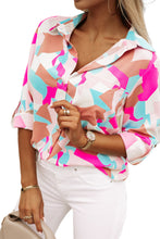 Load image into Gallery viewer, Pink Geometric Block Printed Roll Tab Sleeve Shirt | Tops/Blouses &amp; Shirts
