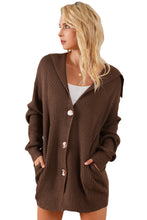 Load image into Gallery viewer, Brown Chunky Knit Lapel Collar Button up Cardigan
